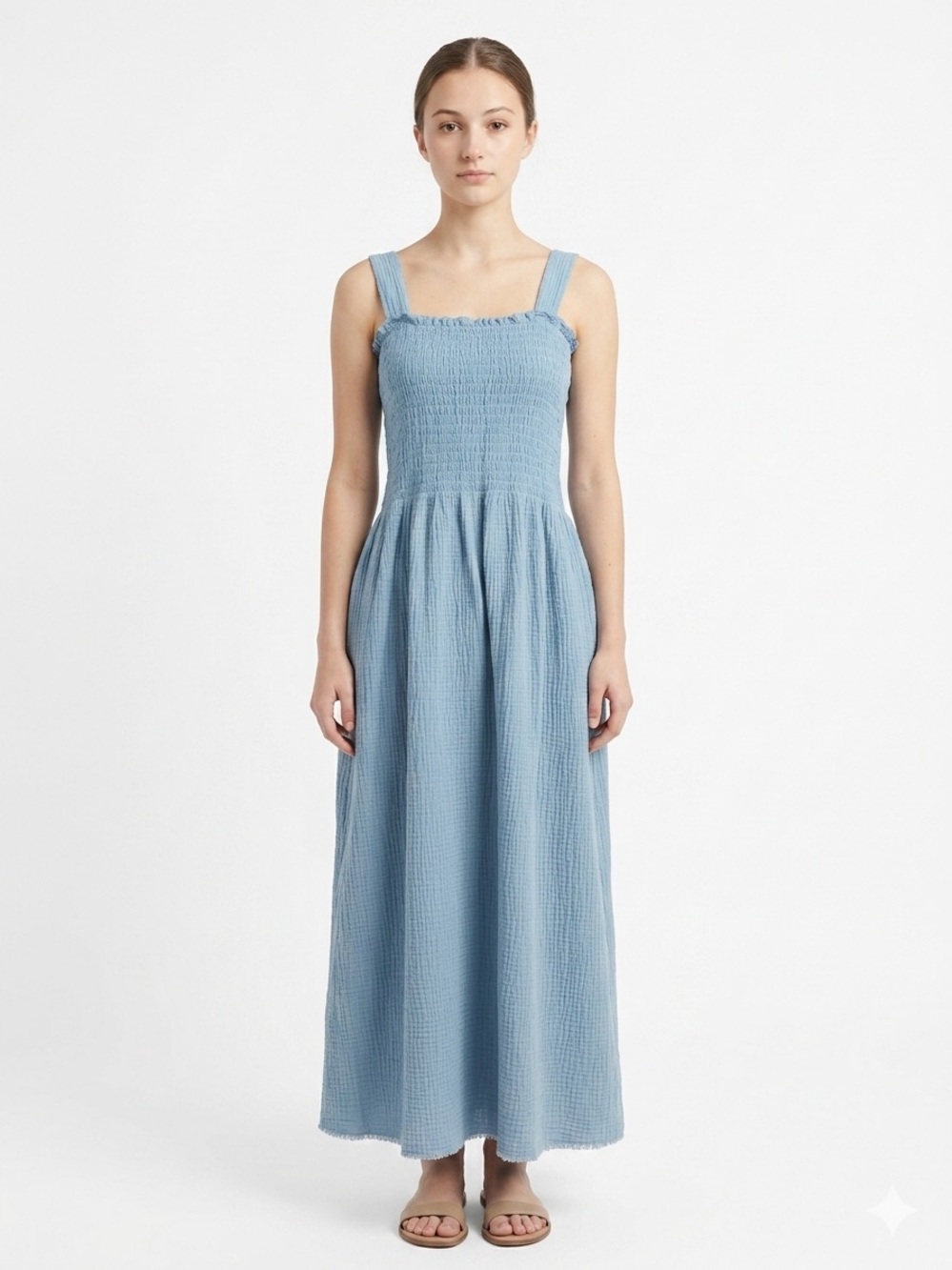 Smocked Square-Neck Maxi Dress size L . Wedding guest, maternity shoot